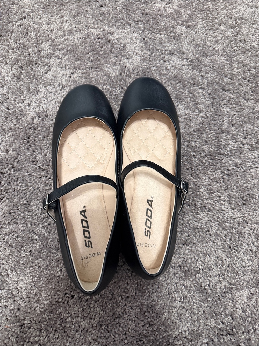 SODA Black Mary Jane Quilted Insole Flats